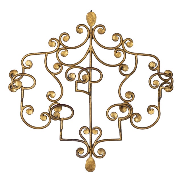 Vintage Italian Wall Coat Rack in Gilt Wrought Iron, 1950s For Sale
