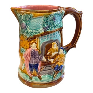 Antique French Majolica Pottery Pitcher For Sale