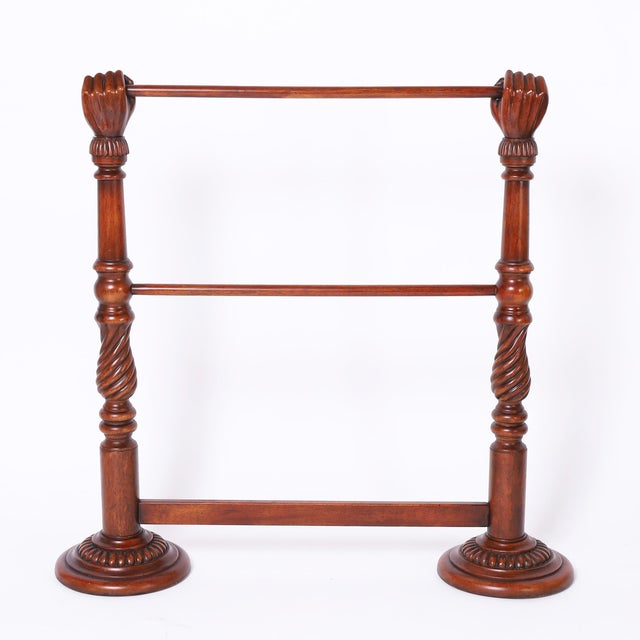 English Vintage British Colonial Style Anglo Indian Blanket Rack With Carved Fists For Sale - Image 3 of 7