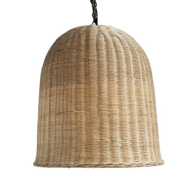 Wood Raw Wicker Dome Pendant Lantern Large For Sale - Image 7 of 7