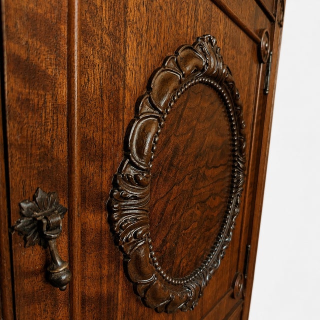 Antique Jacobean Revival Figured Wood Sideboard With Carved Medallions For Sale - Image 16 of 18