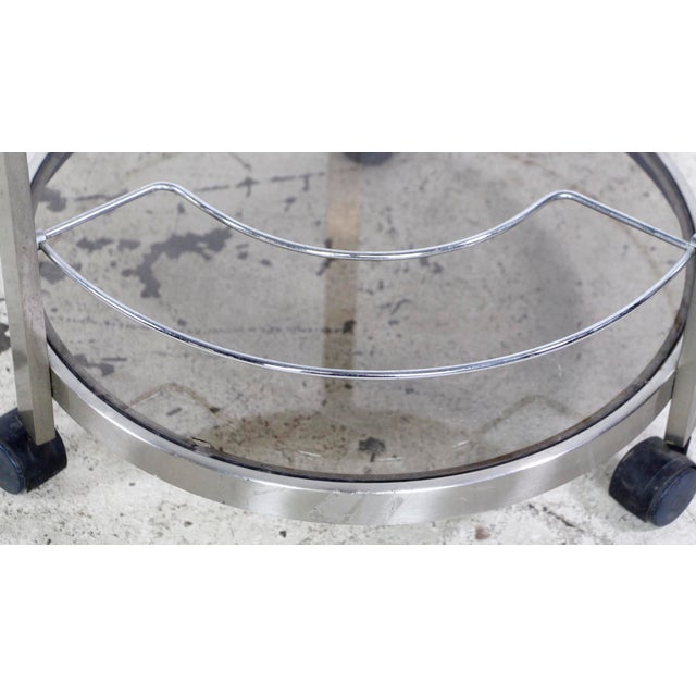 Mid 20th Century European Nickeled Steel Round Tinted Glass Bar Cart For Sale In New York - Image 6 of 9
