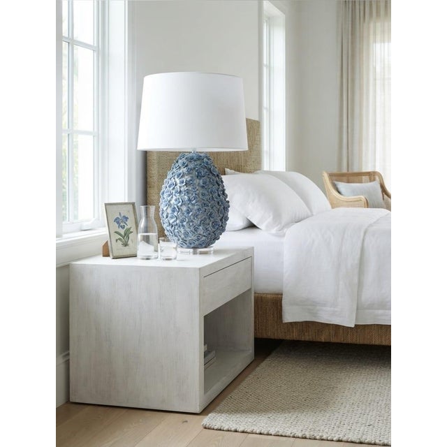 Ceramic Vintage Hand-Crafted Blue Floral Encrusted Ceramic Table Lamp on Lucite Base For Sale - Image 7 of 12