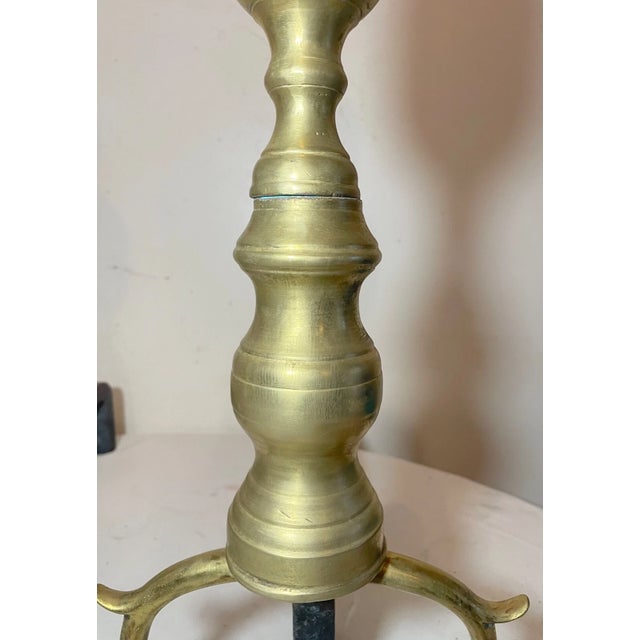 Large Pair of Antique 1700's Peened Brass Iron Federal Double Lemon Andirons For Sale - Image 12 of 14
