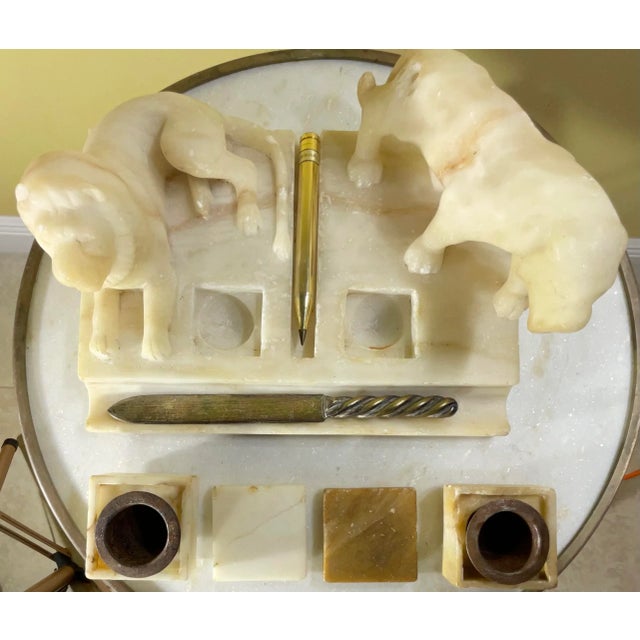 Antique Italian Carved Marble Stone Inkwell For Sale - Image 11 of 12