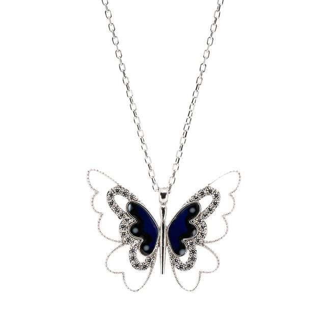 Metal Spiritual Transformation Blue Butterfly Necklace For Sale - Image 7 of 7