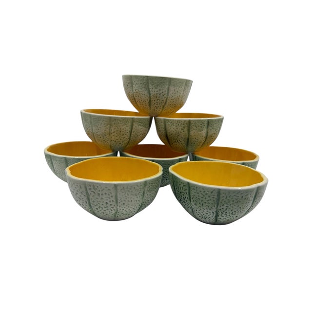 Mid 20th Century Vintage 1970s Shafford Orange and Green Cantaloupe Bowls - A Set of 8 For Sale - Image 5 of 9