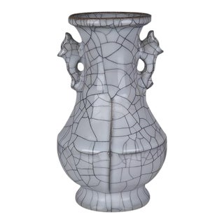 Chinese Ceramic Vase Guan Ware Crackle Glaze Celadon Double Ears Vase For Sale