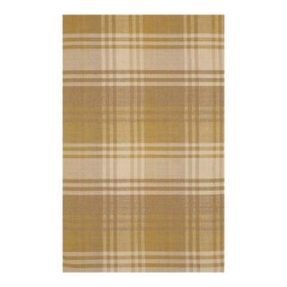 5x8 Yellow Hand-Knotted Wool Golden Plaid Weave Geometric Modern Carpet Rug For Sale