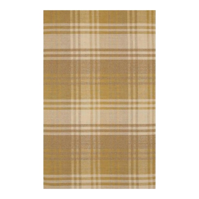 5x8 Yellow Hand-Knotted Wool Golden Plaid Weave Geometric Modern Carpet Rug For Sale