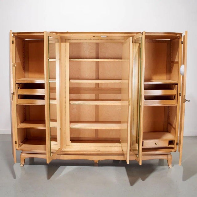 Antique European Art Deco Blonde Wood Wardrobe Armoire Cabinet 1940s, Sold as-Is For Sale - Image 4 of 18