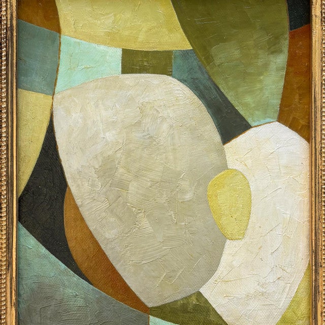 Mid-Century Modern Contemporary Abstract Oil Painting in Vintage Greige Painted Frame For Sale - Image 3 of 6