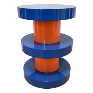 Jotex, Portello Style Lacquered MDF Tiered Side Table in Blue & Orange — Space Age Pop Style For Sale