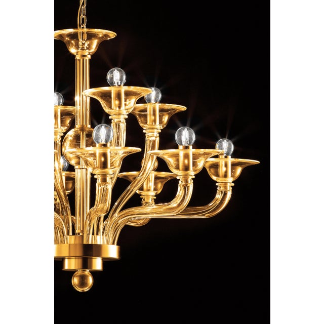 Murano Contemporary Modern Amber Linear Murano Glass Gold Chandelier For Sale - Image 4 of 6