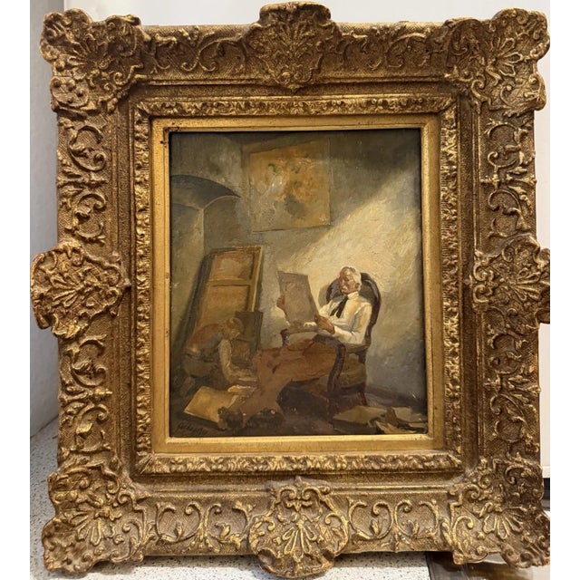 Modern Karl Schlageter, Painter in the Studio, Oil Painting on Canvas For Sale - Image 3 of 13
