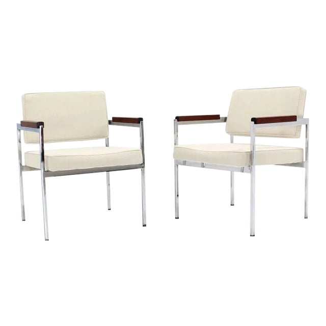 Early 20th Century Chrome Bases Solid Oiled Walnut Arms Armchairs- A Pair For Sale - Image 9 of 9