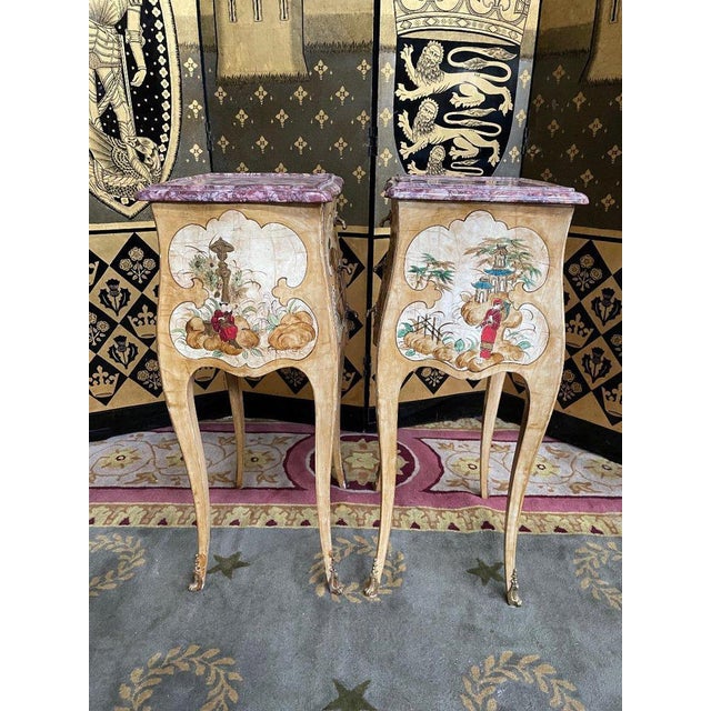 Louis XV Orientalist Lacquered Bedside Tables, Set of 2 For Sale - Image 6 of 11