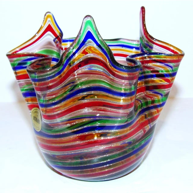 Murano Campanella Italy Art Glass Spiral Swirl Filigrana Fazzoletto Vase – 4¾" Exquisite Murano Campanella art glass vase,...