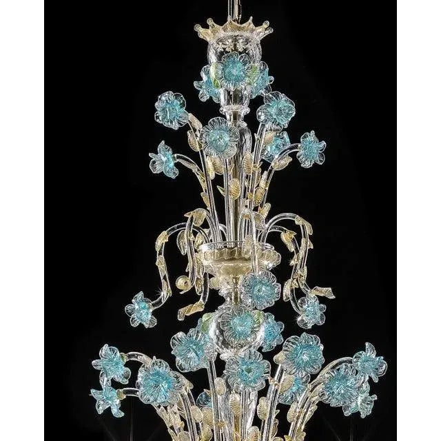 Early 21st Century Venetian Turquoise Floral Murano Glass Chandelier by Simoeng For Sale - Image 5 of 12