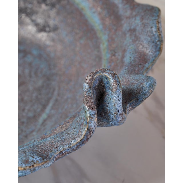 Organic Modern Decorative Bowl by Ank Studios in Textured Blue Ceramic For Sale In Baltimore - Image 6 of 12