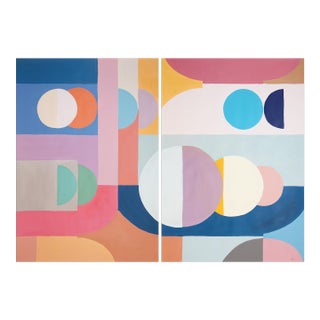 2026, Astronomy Drawing, Bauhaus Landscape, Copernicus Sketches, Acrylic Paint on Watercolor Paper by Natalia Roman - Set of 2 For Sale
