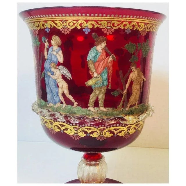 1920s Italian Venetian Salviati Murano Hand Enameled Ruby Glass Chalice For Sale - Image 10 of 11