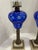 Stone Late 19th Century Cut to Clear Cobalt Blue Oil Lamps W/Brass & Marble Bases - a Pair For Sale - Image 7 of 12