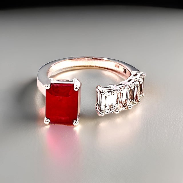 Natural Ruby Sapphire Ring Size 6.5 14k Y Gold 3.11 TCW Certified For Sale In New York - Image 6 of 10