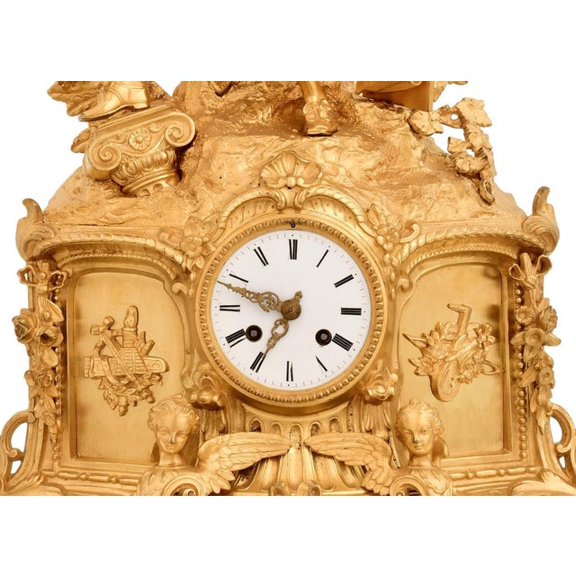 French Napoleon III Gilt Bronze Figural Mantel Clock, Early 19th Century For Sale - Image 4 of 11
