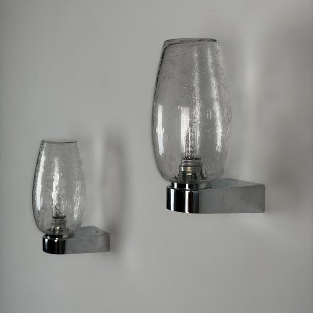 Pulegoso Glass and Chrome Wall Sconces in the style of Seguso Vetri d'Arte, 1970s, Set of 2 For Sale - Image 9 of 18