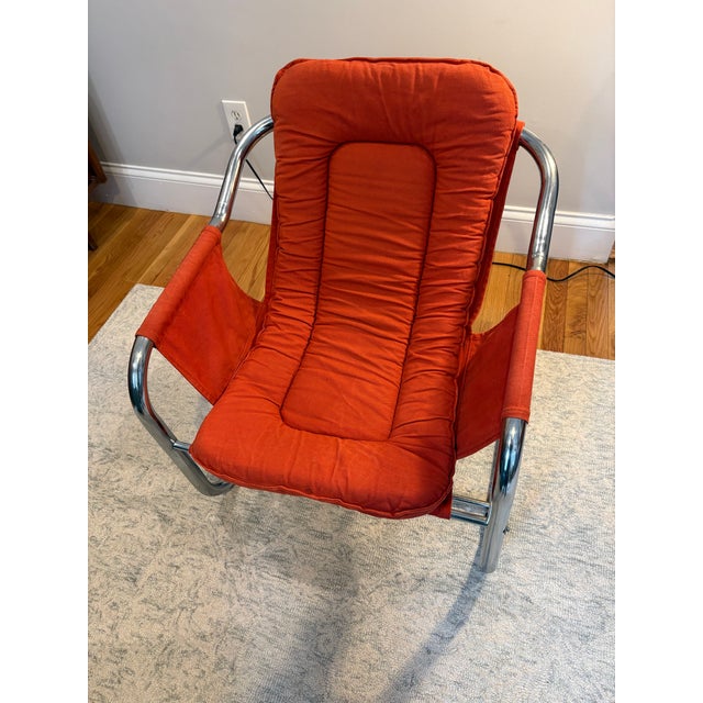 1970s Pair (2) of 1970s Mid-Century Modern Attributed Vecta Zermatt Chrome and Canvas Sling Chairs For Sale - Image 5 of 12