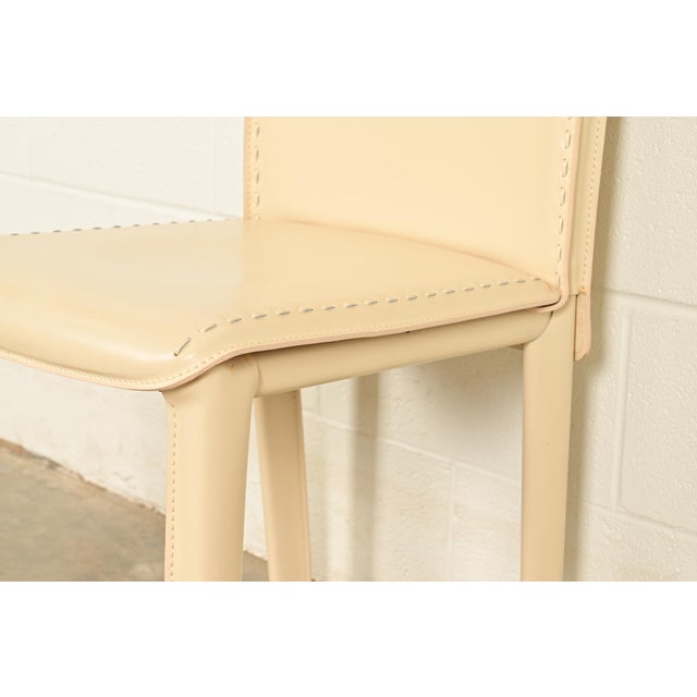 Mario Bellini Style Italian Modern Cream Leather Wrapped High Back Side Chairs or Dining Chairs, Pair For Sale - Image 9 of 14