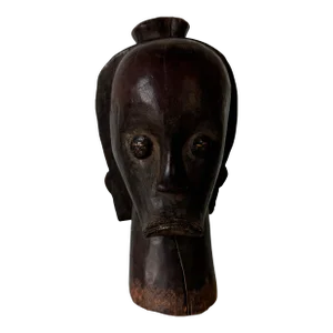 Vintage African Hand Carved Wood Head Bust Sculpture