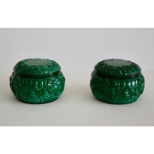 Art Deco Deep Green Glass Boxes, 1930s, Set of 2 For Sale - Image 4 of 7