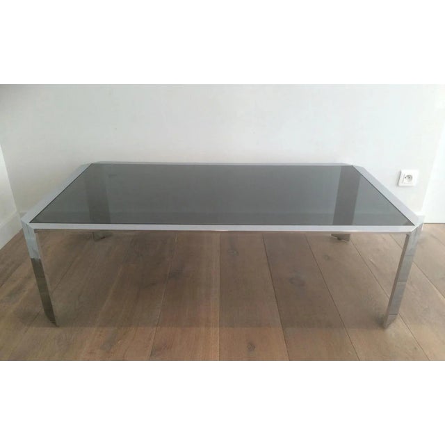 Nice Octagonal Chromed Coffee Table with Black Glass Top, Good For Sale - Image 4 of 13