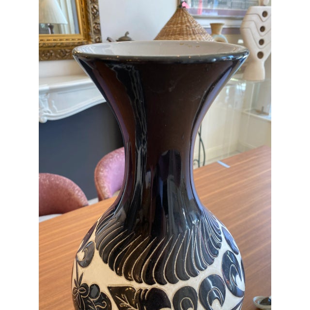 Asian 1970s Black and White Painted Ceramic Vases - a Pair For Sale - Image 3 of 11