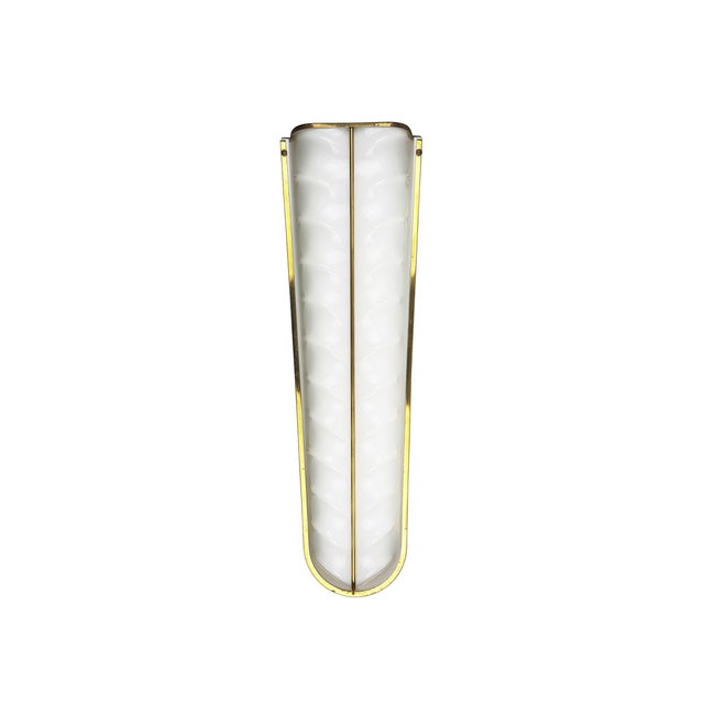 Large White Acrylic Glass, Metal & Brass Wall Lamp from Italian Cinema, 1950s For Sale - Image 13 of 13