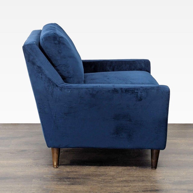 West Elm West Elm Everett Blue Velvet Lounge Chair - Modern Accent Armchair For Sale - Image 4 of 7