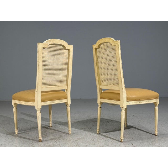 Louis XVI Style, Six Dining Chairs, Painted Wood, Cane, Leather, 20th C. For Sale - Image 12 of 13