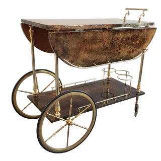 Aldo Tura '50s Brass & Lacquered Goatskin Bar Cart For Sale