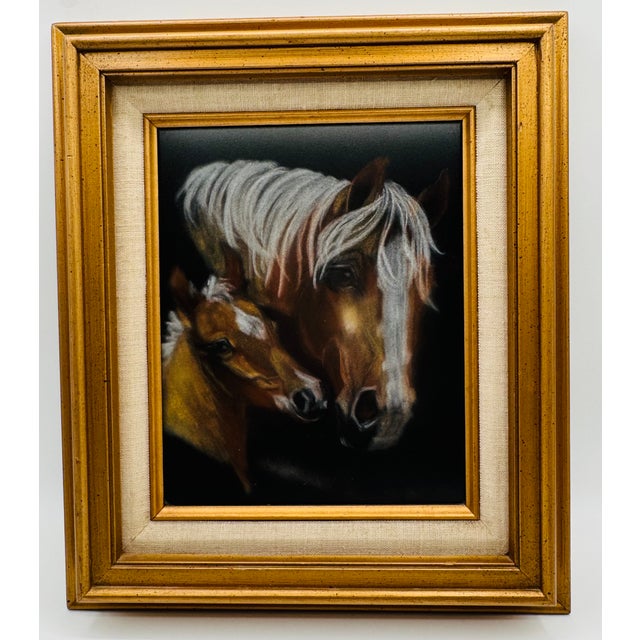 Vintage Gold Framed Pastel Painting of Palomino Mare Horse W/ Foal Equestrian Art For Sale - Image 15 of 15