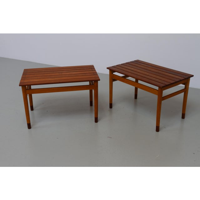 Danish Modern Benches or Tables in Teak and Beech, 1950s. Set of 2. Matching pair of Scandinavian Mid-Century Modern...
