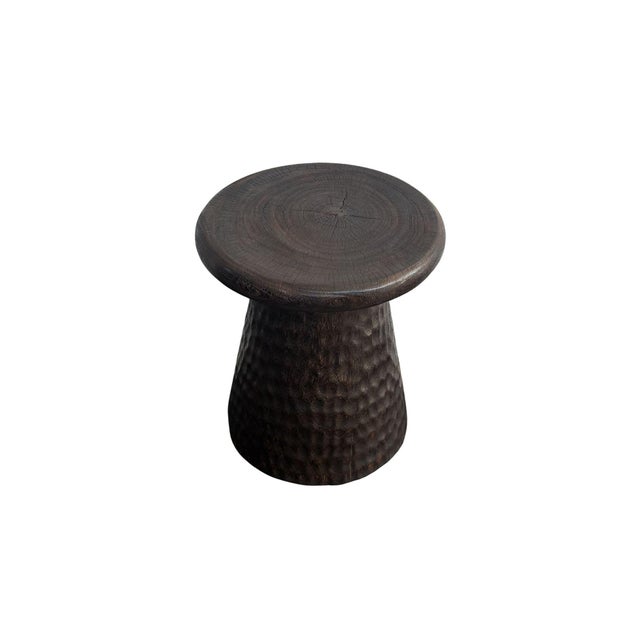 Contemporary Sculptural Burnt Suar Wood Side Table in Espresso Finish, Hand-Hewn Detailing For Sale - Image 3 of 5