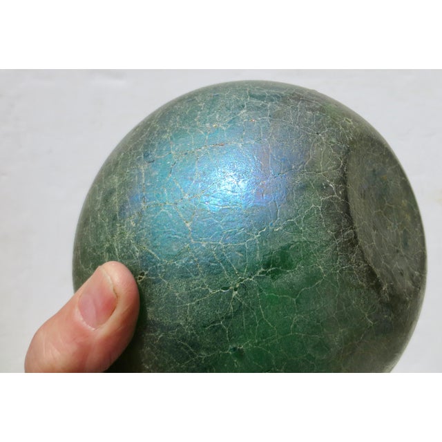 Green Glass Globe With Irridescent Crackle Surface Flash For Sale In New York - Image 6 of 11