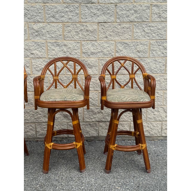 Late 20th Century Vintage Rattan Swivel Bar Stools, Set of 4 For Sale - Image 5 of 12