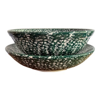 Vintage Italian Green Spongeware Bowl Pair For Sale