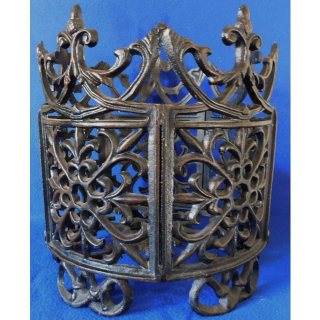Heavy Ornate Black Cast Iron Acorn Finial Footed Outdoor Garden Planter For Sale - Image 4 of 10