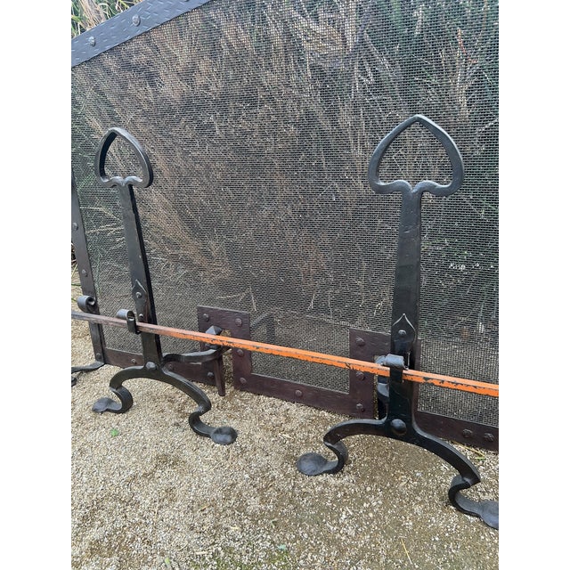 Black Early 20th Century Spanish Revival Fire Screen, Andirons and Poker Set - 4 Piece Set For Sale - Image 8 of 12