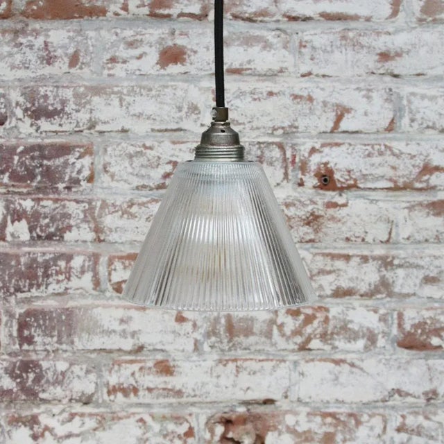 Vintage Industrial Clear Glass Pendant Light from Holophane For Sale - Image 6 of 8