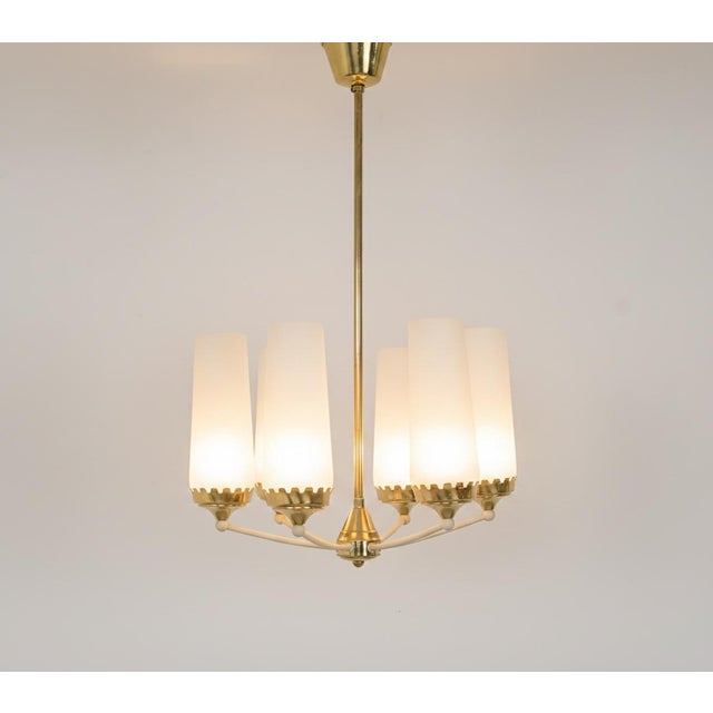 Vintage Six-Arm Chandelier in Brass and Frosted Glass, 1960s For Sale - Image 10 of 11